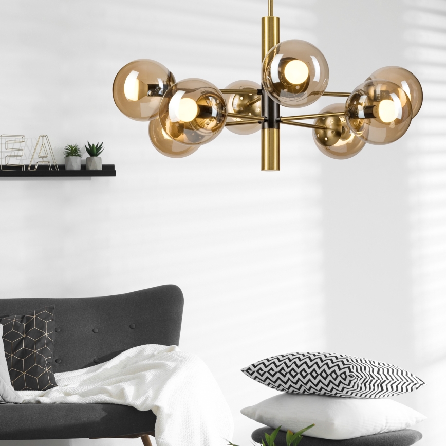 Pendelkrona ROLLO 8xE14/5W/230V guld/rökig beige