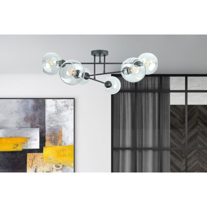 Pendelkrona VASCO 6xE27/60W/230V svart/genomskinlig