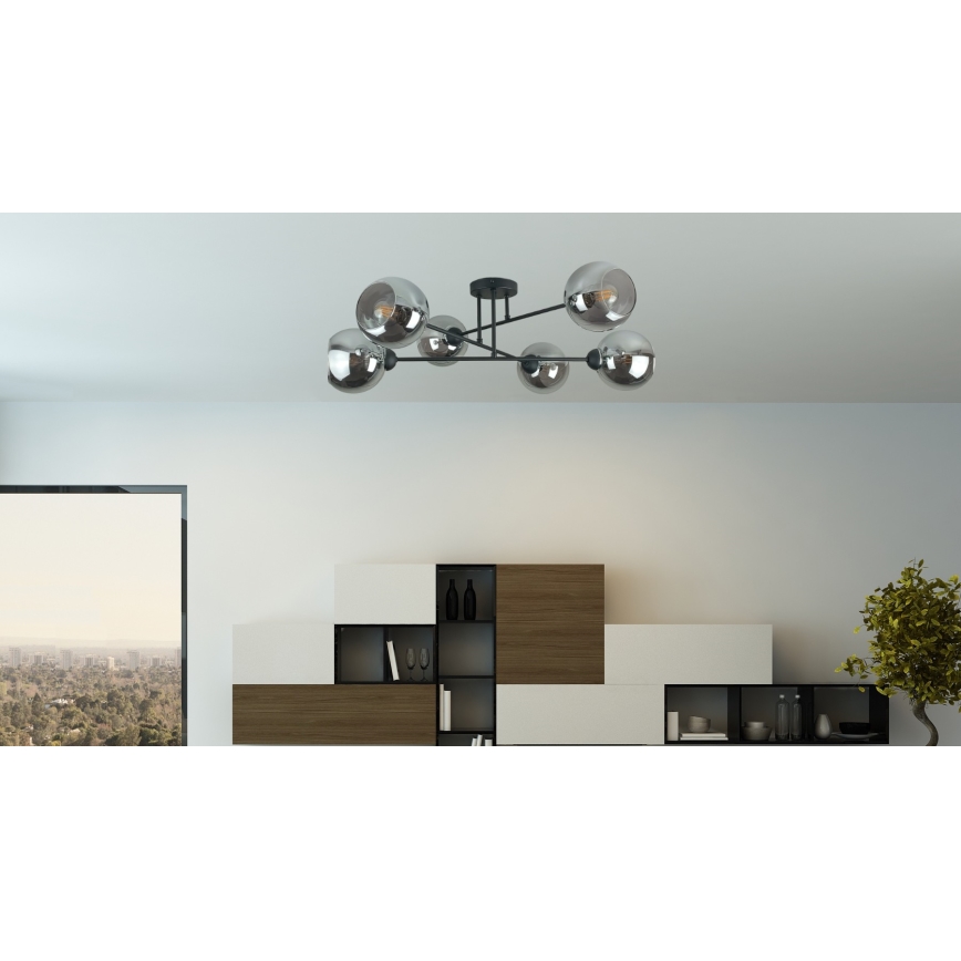 Pendelkrona VASCO 6xE27/60W/230V svart/rökig svart