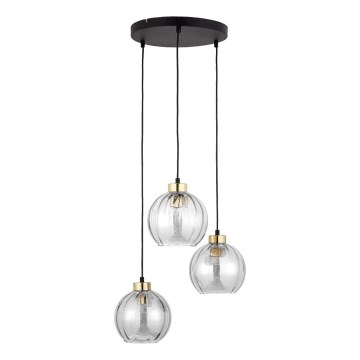 Pendellampa DEVI på vajer 3xE27/15W/230V svart/klarglas
