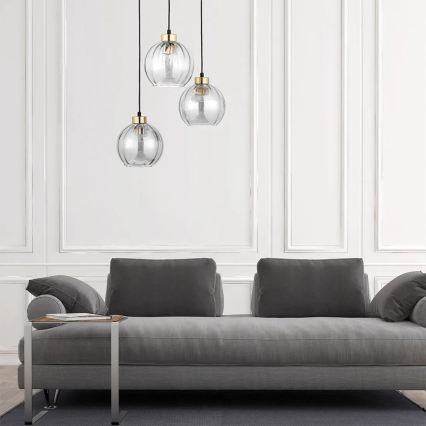 Pendellampa DEVI på vajer 3xE27/15W/230V svart/klarglas