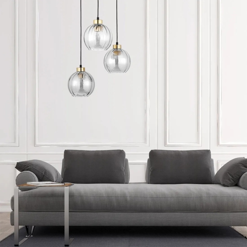 Pendellampa DEVI på vajer 3xE27/15W/230V svart/klarglas
