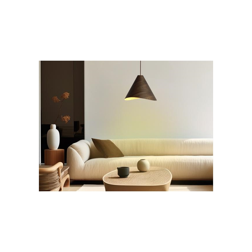 Pendellampa i trä med kabel 1xE27/60W/230V Ø 33 cm massivt trä / valnöt / gummiträ