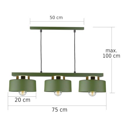 Pendellampa IGNIA 3xE27/60W/230V grön/guld