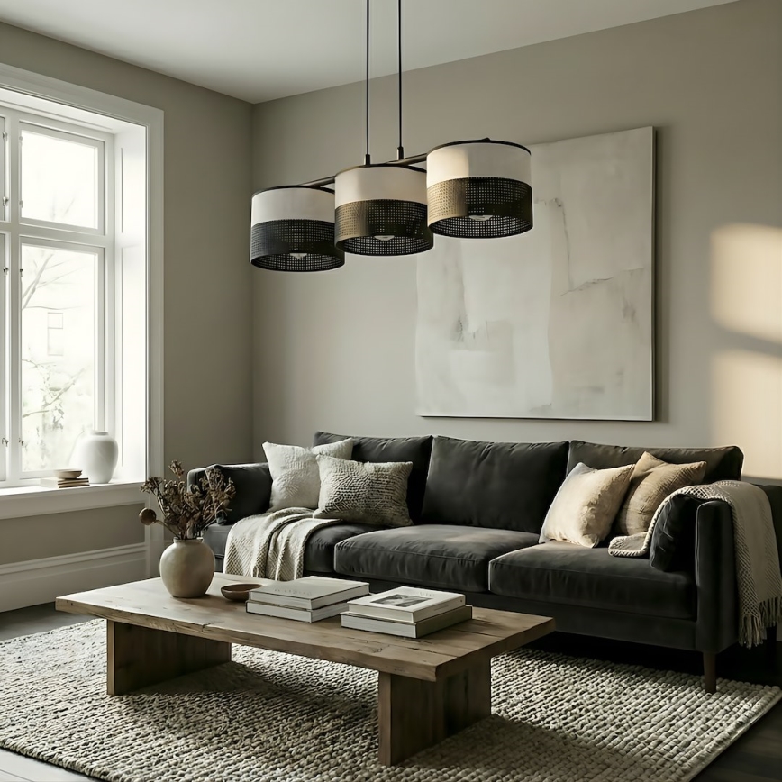 Pendellampa KARBON på kabel 3xE27/15W/230V svart/grå