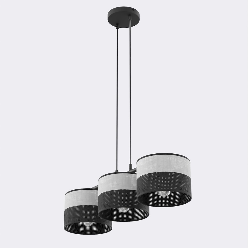 Pendellampa KARBON på kabel 3xE27/15W/230V svart/grå