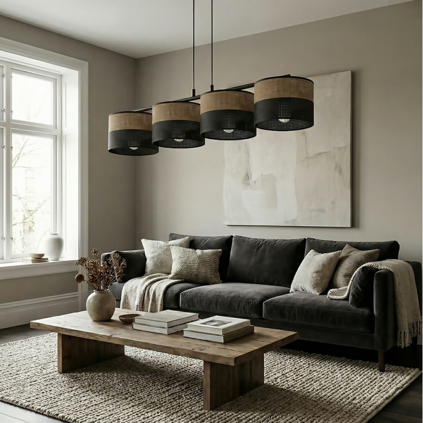 Pendellampa KARBON på vajer 4xE27/15W/230V svart/brun
