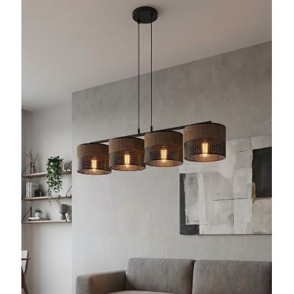 Pendellampa KARBON på vajer 4xE27/15W/230V svart/brun