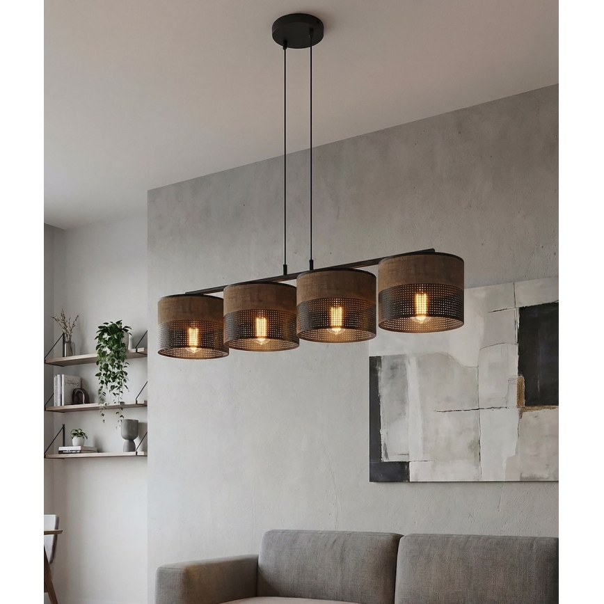 Pendellampa KARBON på vajer 4xE27/15W/230V svart/brun