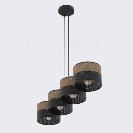 Pendellampa KARBON på vajer 4xE27/15W/230V svart/brun