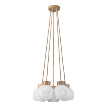 Pendellampa LOOMIS på sladd 5xE27/15W/230V 83 cm beige/ek