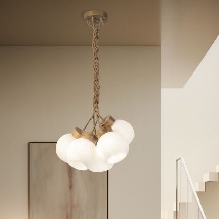 Pendellampa LOOMIS på sladd 5xE27/15W/230V 83 cm beige/ek