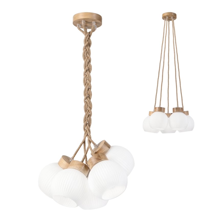 Pendellampa LOOMIS på sladd 5xE27/15W/230V 83 cm beige/ek