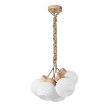 Pendellampa LOOMIS på sladd 5xE27/15W/230V 83 cm beige/ek