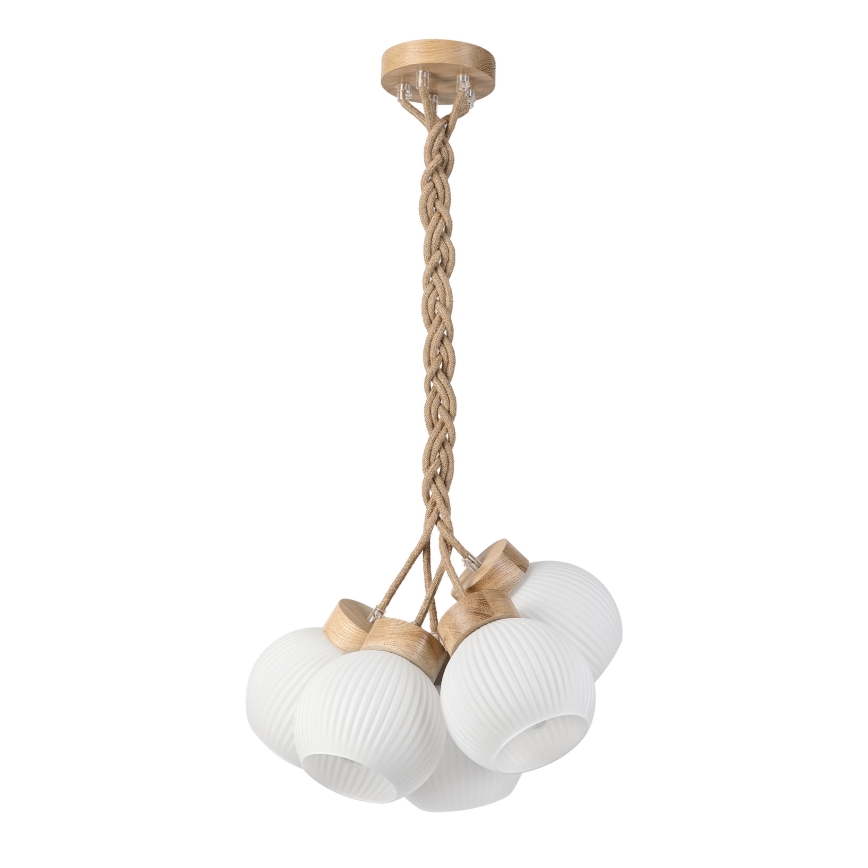 Pendellampa LOOMIS på sladd 5xE27/15W/230V 83 cm beige/ek