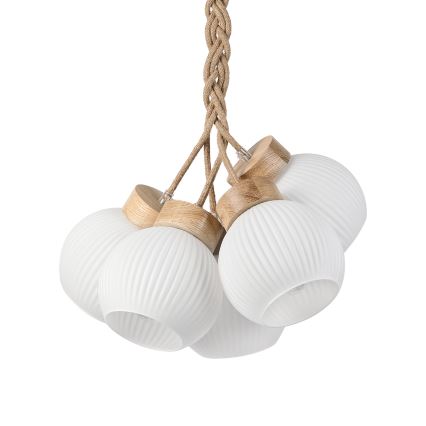 Pendellampa LOOMIS på sladd 5xE27/15W/230V 83 cm beige/ek