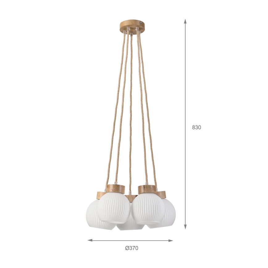 Pendellampa LOOMIS på sladd 5xE27/15W/230V 83 cm beige/ek