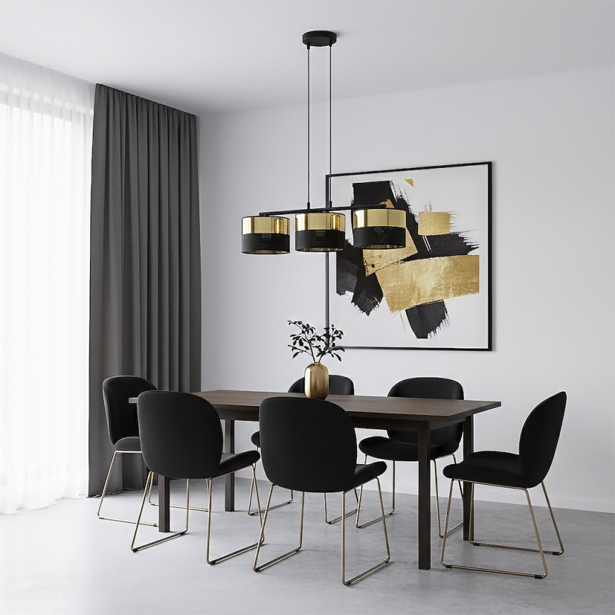 Pendellampa LUX på vajer, 3xE27/15W/230V, svart/guld