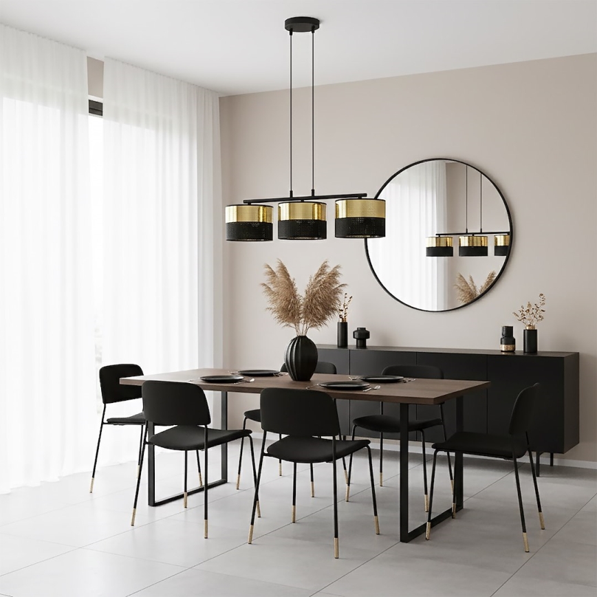 Pendellampa LUX på vajer, 3xE27/15W/230V, svart/guld