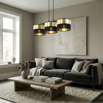 Pendellampa LUX på vajer, 3xE27/15W/230V, svart/guld