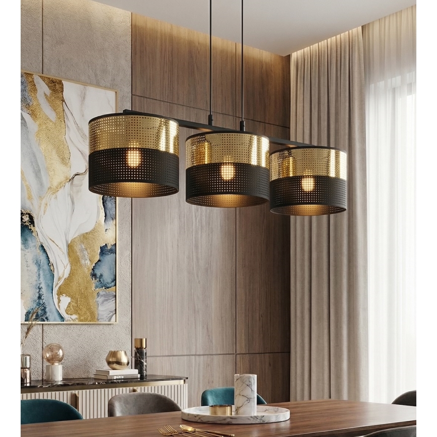 Pendellampa LUX på vajer, 3xE27/15W/230V, svart/guld