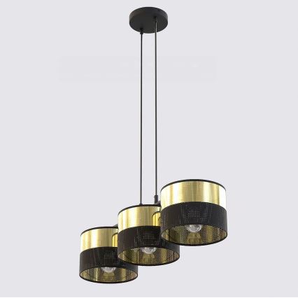 Pendellampa LUX på vajer, 3xE27/15W/230V, svart/guld