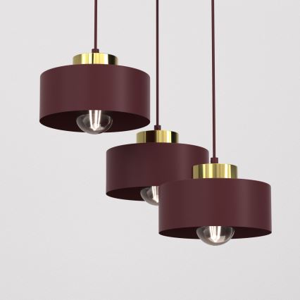Pendellampa MARTI på sladd 3xE27/15W/230V vinröd/guld