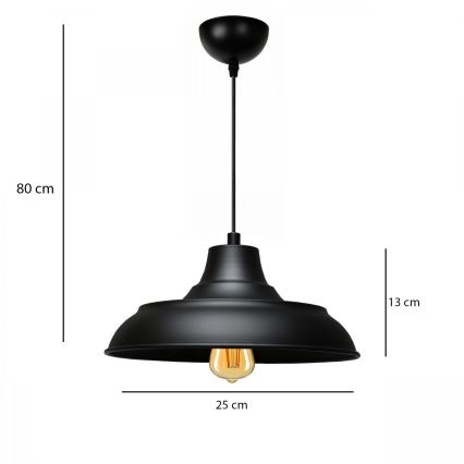 Pendellampa med kabel AYD 1xE27/40W/230V svart