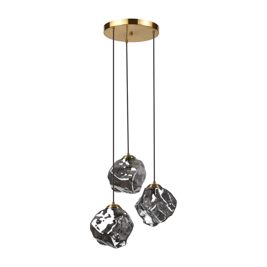 Pendellampa med kabel CRISTAL 3xE14/15W/230V mässing/röksvart