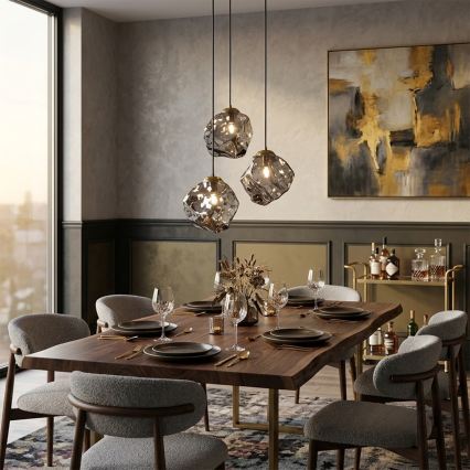Pendellampa med kabel CRISTAL 3xE14/15W/230V mässing/röksvart