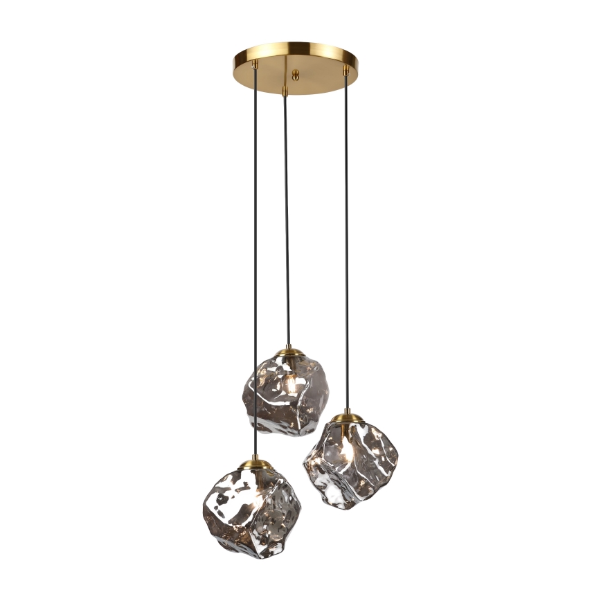 Pendellampa med kabel CRISTAL 3xE14/15W/230V mässing/röksvart