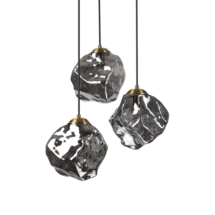 Pendellampa med kabel CRISTAL 3xE14/15W/230V mässing/röksvart