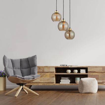 Pendellampa med kabel DEVI 3xE27/15W/230V svart/rökbeige