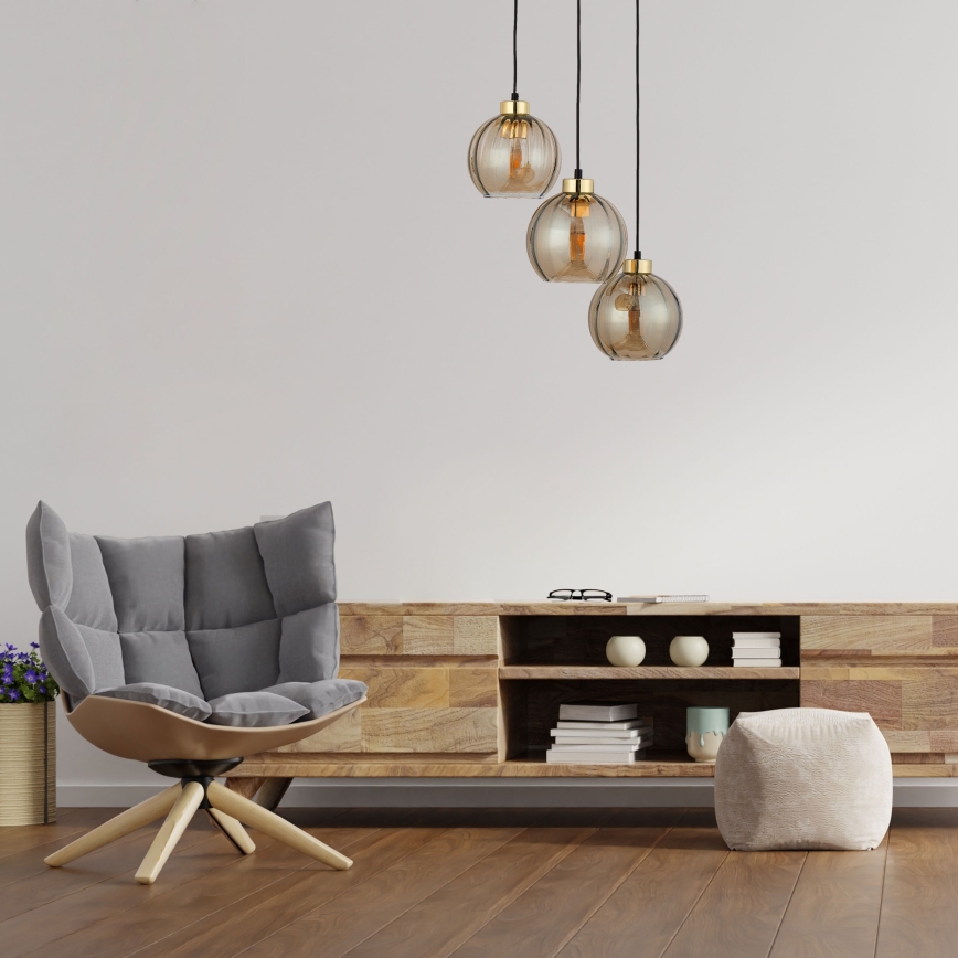 Pendellampa med kabel DEVI 3xE27/15W/230V svart/rökbeige