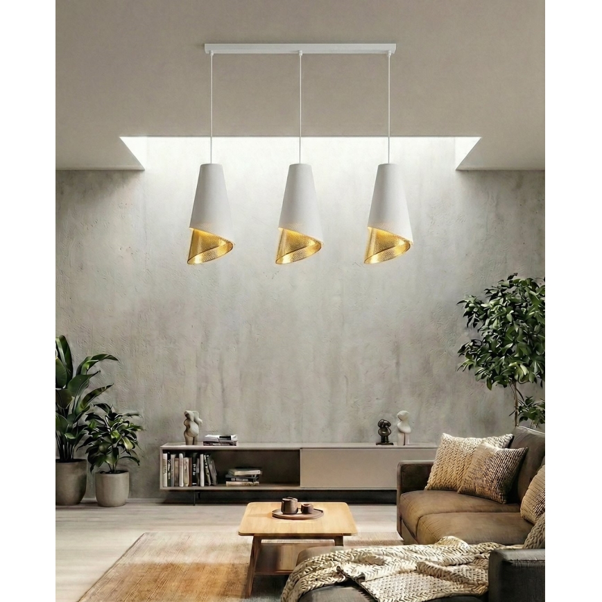 Pendellampa med kabel MODA 3xE27/15W/230V vit/guld