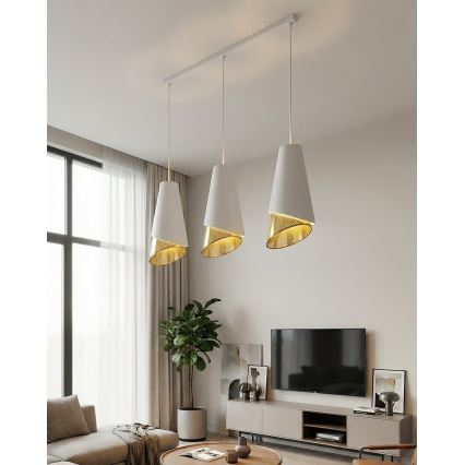 Pendellampa med kabel MODA 3xE27/15W/230V vit/guld