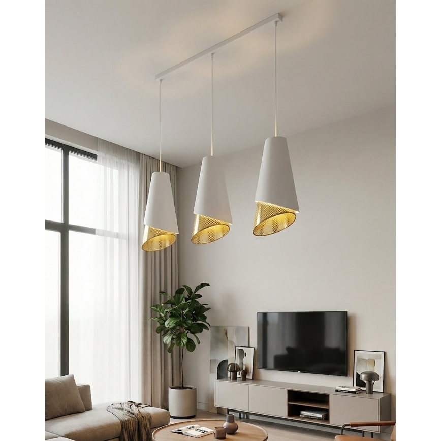 Pendellampa med kabel MODA 3xE27/15W/230V vit/guld