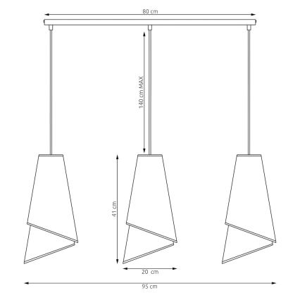 Pendellampa med kabel MODA 3xE27/15W/230V vit/guld