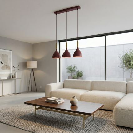 Pendellampa med kabel NOAK 3xE27/15W/230V bordeaux