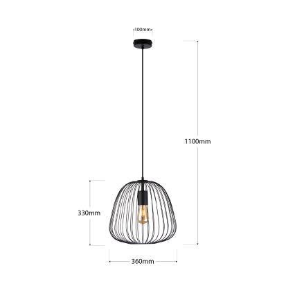 Pendellampa med kabel OVELLA 1xE27/15W/230V Ø36 cm svart