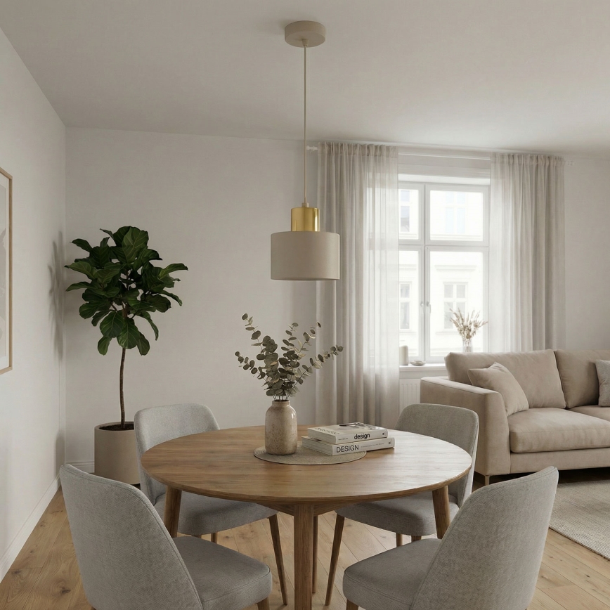 Pendellampa med kabel PARKLA 1xE27/15W/230V beige/guld