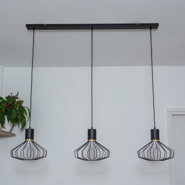 Pendellampa med kabel SOLANO 3xE27/15W/230V svart/guld