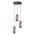 Pendellampa med kabel WOODNEST 3xE27/15W/230V furu/rökigt svart