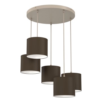 Pendellampa med kabelupphängning ARDEN 5xE27/15W/230V beige/brun