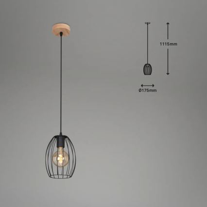Pendellampa med sladd 1xE27/60W/230V svart