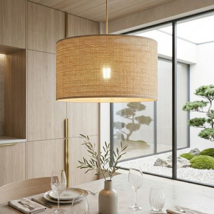 Pendellampa med sladd AIDA 1xE27/15W/230V Ø 35 cm ek/raffia