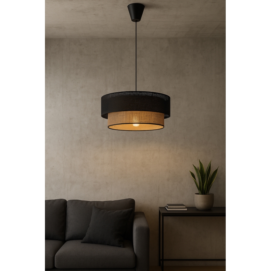 Pendellampa med sladd BORHO 1xE27/60W/230V Ø 40 cm svart/jute