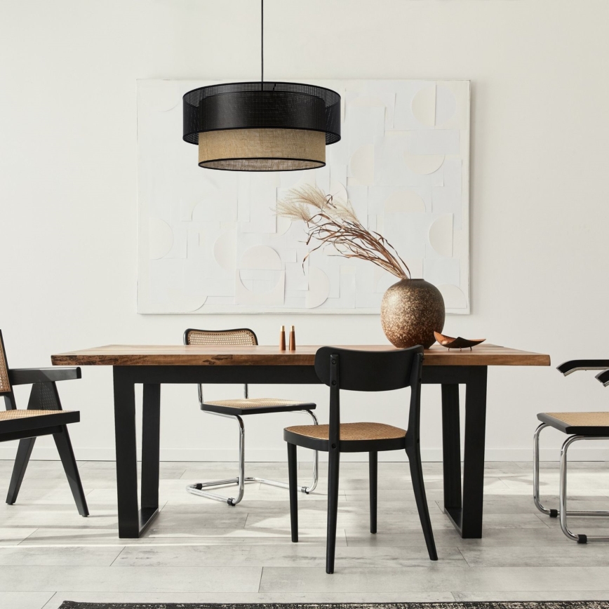 Pendellampa med sladd BORHO 1xE27/60W/230V Ø 40 cm svart/jute