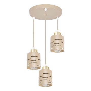 Pendellampa med sladd ELEN 3xE27/35W/230V Ø 29 cm beige/guld