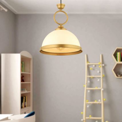 Pendellampa med sladd MONZA 1xE27/40W/230V diam. 26 cm krämvit/brons